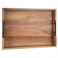 Plateau de service ottoman en bois d'acacia Joy&Grace avec poignées, multifonctionnel pour table basse et chambre à coucher, couleur naturelle 16,7x12,8x2,24