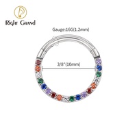 Bijoux de Piercing pour le visage, anneau de Clicker de nez en titane à charnière en Zircon arc-en-ciel ASTM F136