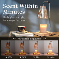 Lampe chauffe-bougie de qualité supérieure avec abat-jour en verre ambré côtelé, base carrée en bois, 3 tons de bois, minuterie, variateur d'intensité, GU10, chauffe-cire