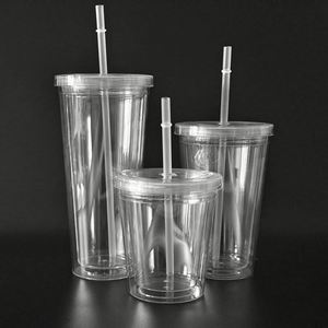 Gobelets réutilisables transparents en plastique PP rigide à double paroi de 710 ml avec couvercle à dôme et paille pour cadeaux d'affaires - Product Image 1