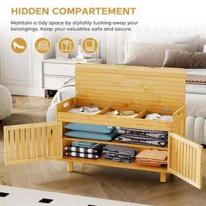 Custom-made rectangular double-layer wooden <b>storage</b> bench for entryway <b>shoe</b> changing, solid wood multi-purpose <b>storage</b> stool - Product Image 2