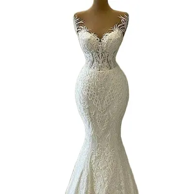 Stunning Sweetheart Appliques Lace Mermaid Wedding Dress