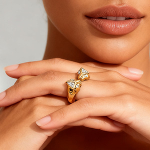 Animal Zodiac Head <b>Ring</b> 18k <b>Gold</b> Plated Pave Setting Unisex Fashion Jewelry Gift - Product Image 1