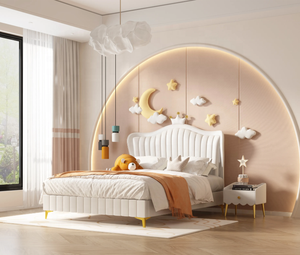 <span class=keywords><strong>Lit</strong></span> pour enfants pour filles, style moderne minimaliste, couleur crème, <span class=keywords><strong>lit</strong></span> pour enfants de luxe léger, <span class=keywords><strong>lit</strong></span> en cuir pleine fleur - Product Image 3