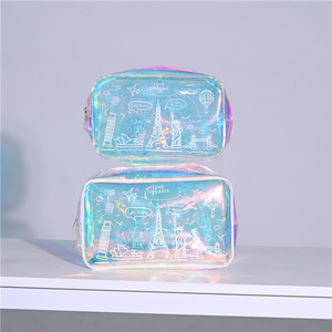 Sac de plage de maquillage PU grande capacité pour femmes Portable voyage pour trousse de toilette toile imperméable personnalisable avec motif géométrique - Product Image 5