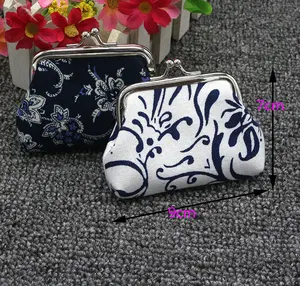 Creative Ethnic Style Retro Blue and White Porcelain Mini Change Bag Women's Cotton and Hemp Fabric Art Small Wallet in Stock