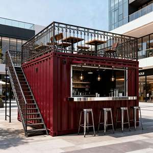 Café Moderne en Conteneur à Double Étage avec <span class=keywords><strong>Terrasse</strong></span> sur le Toit, Bar Extérieur Rose Pop-up 10ft 20ft pour Hôtel - Product Image 5