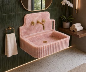 Lavabo de salle de bain contemporain en résine de luxe, aspect marbre et quartz, pour meuble sous-vasque, design moderne et sanitaire - Product Image 2