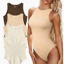Combinaison moulante sans manches côtelée et élastique unie pour femme, style décontracté et sexy, idéale pour la plage - Product Image 5