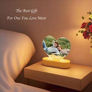 Персонализированный ночник с фото в форме сердца, светодиодная лампа с деревянной подставкой для подарка на День святого Валентина для пары - Product Image 6