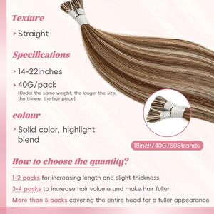 Extension I-Tip in Capelli Remy Lisci Effetto Osseo Super Double Drawn 18 pollici 40g/confezione Colorati # P4/16 <span class=keywords><strong>Biondo</strong></span> <span class=keywords><strong>Chiaro</strong></span> Marrone Scuro Cina - Product Image 3