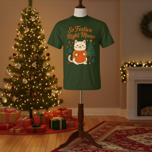 Camiseta navideña con diseño de gato lindo, ¡tan festiva, ¡ahora mismo! - Product Image 3
