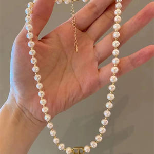 Collier de perles d'eau douce naturelles pour femmes, 4-5 mm, cercle parfait, chaîne de clavicule, chaîne de sourire à forte luminosité, petit chemin - Product Image 2