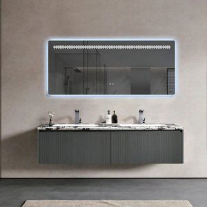 Meuble-lavabo de salle de bain moderne en bois avec vasque en céramique Armoire à miroir étanche à LED et <span class=keywords><strong>placard</strong></span> pour appartement et hôtel - Product Image 6