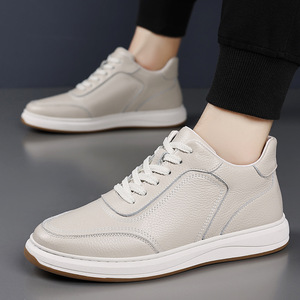 Zapatos Casuales de Media Caña para Hombre, de Cuero Vacuno de Primera Calidad, Transpirables, Blancos, de Color Sólido, Versátiles - Product Image 4