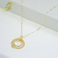 Collier double cercle de luxe FULONG en or 18 carats, pendentif anneau pavé de diamants avec pierre unique, chaîne en or véritable, bijoux fins OEM&ODM