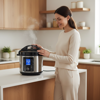 Cuisinière à pression électrique entièrement intelligente de 6 L avec boîtier en acier inoxydable, contrôle numérique, cuve intérieure antiadhésive, fonctions programmables