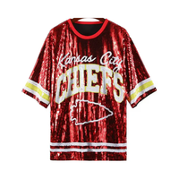 Robe de Jersey des Chiefs KC à Manches Courtes avec Paillettes pour Femmes, Personnalisable en Usine, 11 Couleurs
