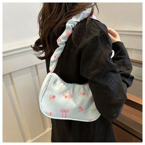 Bolso de Mujer 2025 de Verano con Asa Plisada, Bolso de Axila Coreano con Estampado Floral y Lazo, Bolso Pequeño de Hombro con Cremallera para Mujer - Product Image 3