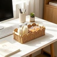 Organisateur de bureau multifonctionnel tressé à 3 compartiments avec poignées en bois, style moderne et minimaliste, panier à stylos rectangulaire en jonc de mer – Vente en gros