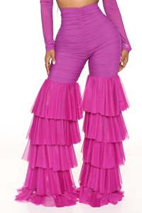 Pantalon <span class=keywords><strong>de</strong></span> soirée Sexy pour femmes, pull taille haute, froncé à volants, pantalon <span class=keywords><strong>de</strong></span> Construction à couches - Product Image 3