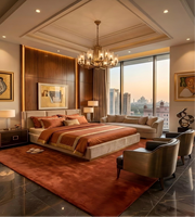 Chambre à coucher moderne de luxe avec rangement, canapé en cuir véritable au design luxueux, lit king size, design d'armoire de cuisine pour villa