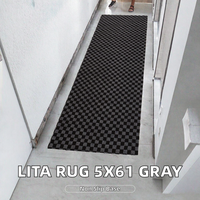 LITA Custom Size Runner Rug Mat Non-Slip Rubber Backing Machine Washable 7mm Thick Checkerboard Gray Indoor/Outdoor Use