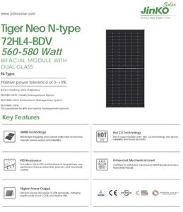 Module bifacial Ji n Ko Ti g Er Neo N-type 72HL4-BDV 560-580 Watt avec double verre 125mmx125mm haute efficacité - Product Image 3