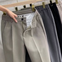 Pantalon de Costume Homme en Polyester et Laine, Coupe Droite, Style Vintage, Épais et Chaud, Idéal Automne-Hiver, pour le Dropshipping