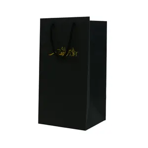 나만의 금박 로고 브랜드 럭셔리 매트 블랙 멋진 종이 선물 가방