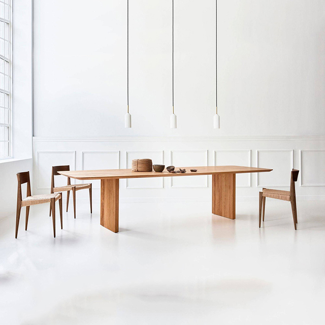 Modern Farmhouse Style Solid Wood White Oak Dining Table Set with Two Legs Convertible 8-Seater Home Dining Furniture