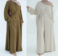 Nouveauté : Ensemble Abaya Musulmane Modeste en Tissu Lin Coton pour Femme, Chemise Abaya et Pantalon, Tenue Quotidienne, Robe Musulmane Abaya de Dubaï, Ensemble 2 Pièces
