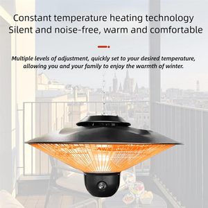 Chauffage infrarouge électrique de plafond 1500W pour usage extérieur, tube halogène, télécommande ou commande par cordon, couleur noir ou rouge - Product Image 4