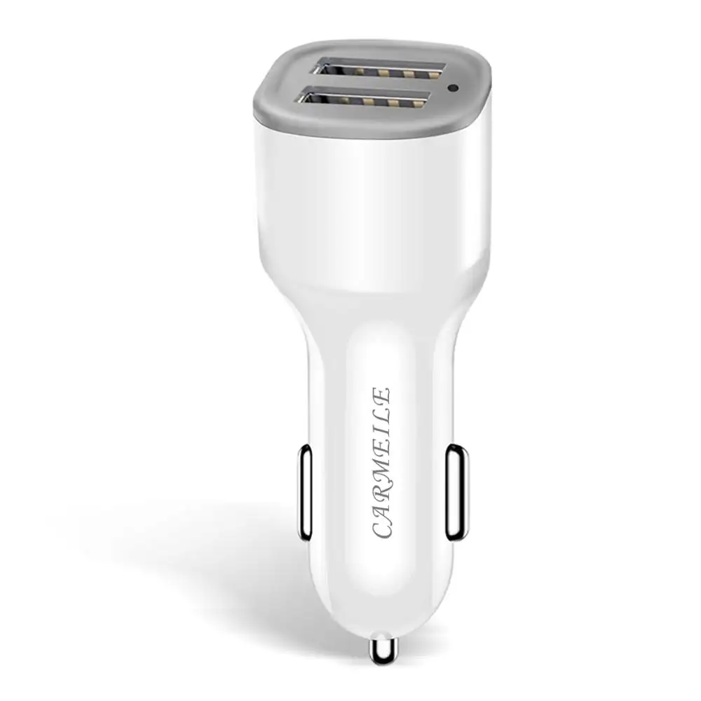 White 2.4A Smart Dual USB Car Charger Vehicle Charger Auto Charger Auto-ID IC chip