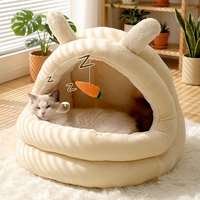 Lit pour chat en velours hollandais semi-fermé avec oreilles de lapin, lavable, fermeture éclair, nid pour animaux de compagnie