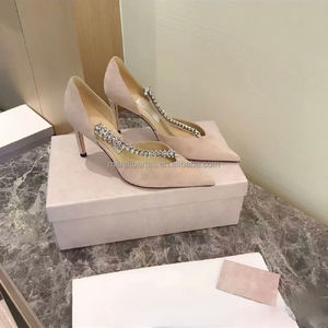 Zapatos de Tacón Alto JC Versión Superior con Cadena de Diamantes Huecos, Ante de Oveja, 8.5cm, Negro Albaricoque, Zapatos de Marca JimmysChoo - Product Image 6