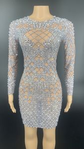 Abito estivo NOVANCE Y1809 2022 eleganti diamanti scintillanti a coda di pesce a <span class=keywords><strong>maniche</strong></span> <span class=keywords><strong>lunghe</strong></span> abito bianco fasciatura abiti per Club Party - Product Image 5