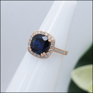 SGARIT Women's 14K Solid Gold <b>Cushion</b> Cut LAB Sapphire <b>Ring</b> Pave Setting Rose Gold Plated Classic Style Gemstone Engagement <b>Ring</b> - Product Image 3