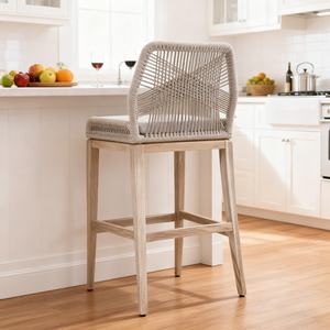 Chaise de bar Loungemobel très vendue, style nordique, en corde tressée, en bois massif, pour cuisine, jardin, terrasse - Product Image 2