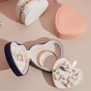 Elegant Heart Shape Leather Jewelry <b>Box</b> Portable Organizer for <b>Ring</b> Necklace Earring Storage and Travel Use - Product Image 3