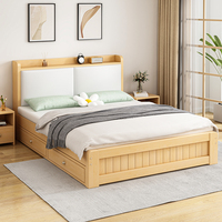 Lit en bois massif nordique, mobilier de chambre à coucher, lit double moderne simple, cadre de lit avec rangement, lit avec veilleuse pour ensemble de chambre à coucher de luxe