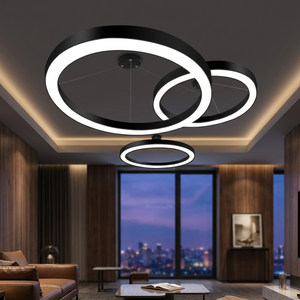 Modern Round LED Pendant Light Double Ring <b>Hanging</b> Lamp <b>White</b> Ceiling Fixture for Office Mall Store - Product Image 3