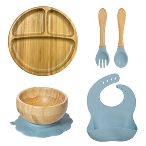 Set de Alimentación para Bebés, Plato de Silicona con Diseño de Animales de Bambú, Tazón con Succión y Babero, Fácil de Limpiar, Plato de Bambú con Diseño de Animales - Product Image 4