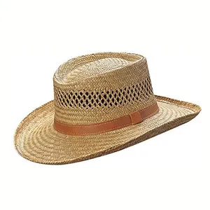 Banda de cuero de imitación tejida a mano para hombre, sombrero de paja personalizado para pescar, protección solar para jugador