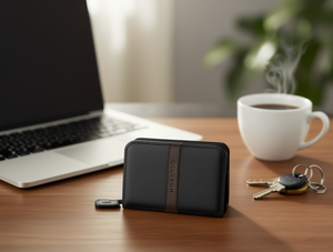 Portacarte a fisarmonica da uomo Jd da 7 pollici in vera pelle con chiusura a cerniera per carte - Product Image 2