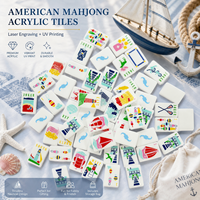Ensemble de Mahjong Classique de Luxe Américain 160 Pièces Tuiles en Acrylique Motif Voilier Nautique et Ancre Durable Résistant à l'Eau Écologique