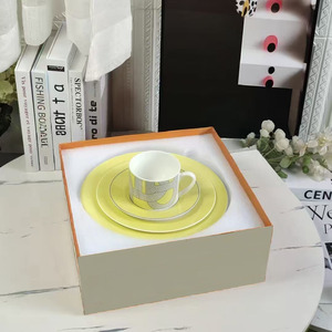 Hot Sale 4pcs Nordic Luxury Yellow Runway Restaurant <b>Set</b> Ceramic Plate with Gift Box - Product Image 5