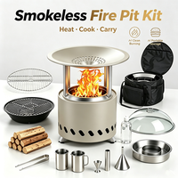 Brasero de table sans fumée, ensemble de 8 pièces, double combustible avec gril barbecue, sac de transport, protection en verre pour système double combustible, utilisation intérieure et extérieure