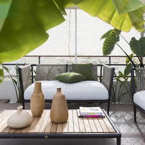 Ensemble de canapés de jardin d'extérieur en forme de L, structure en aluminium, résistant aux UV, en rotin PE imperméable, deux places, style nordique, combinaison de meubles - Product Image 1