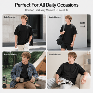 เสื้อยืดคอกลมโอเวอร์ไซส์ผ้าฝ้ายแท้ 100% หนัก 270gsm สีพื้น ทรงหลวม ไหล่ตก สำหรับผู้ชาย สไตล์ลำลอง  แบบเรียบๆ สำหรับสกรีนลาย - Product Image 3